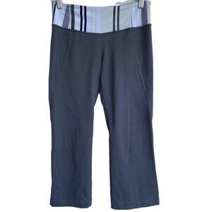 LULULEMON Womens Capri Legging Sz 6 White Grey Striped Waistband Pocket Athletic